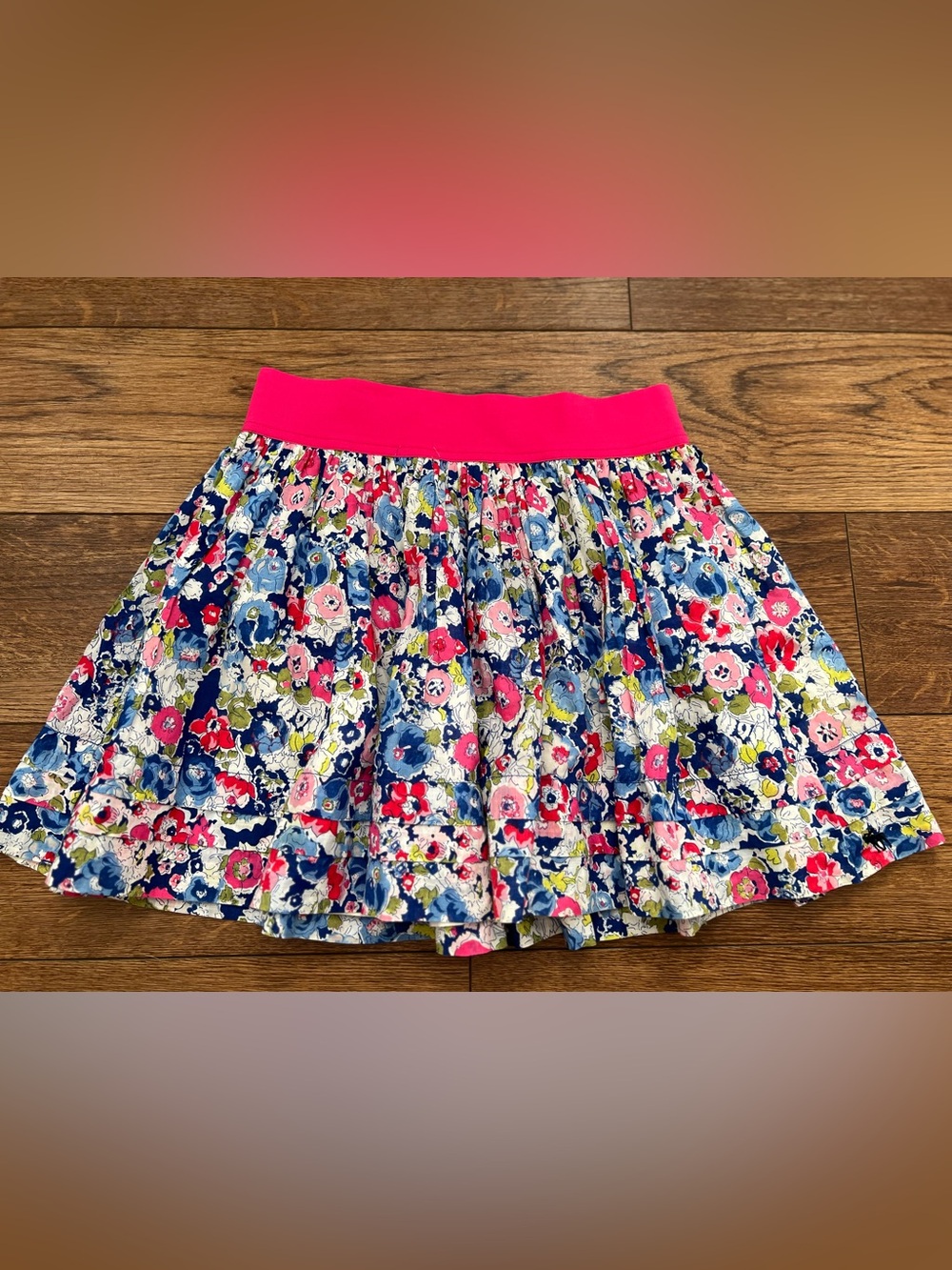 Abercrombie & Fitch Floral Circle Skirt with Hot Pink Waistband